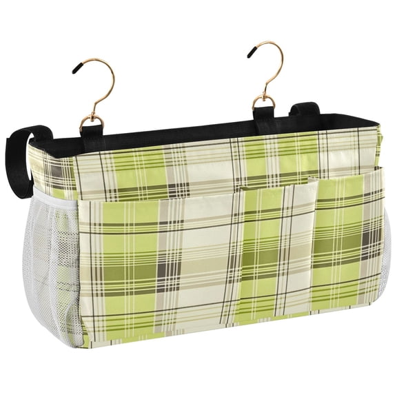Ryvnso Bedside Caddy Light Checkered Plaid Bedside Storage Bag Hanging Organizer