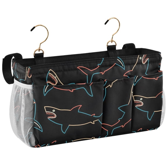 Ryvnso Bedside Caddy Neon Sharks Line Bedside Storage Bag Hanging Organizer