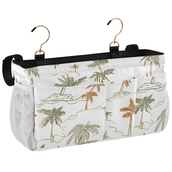 Ryvnso Bedside Caddy Palm Tree Dragonfly Bedside Storage Bag Hanging Organizer