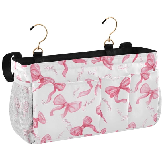 Ryvnso Bedside Caddy Pink Bows Bedside Storage Bag Hanging Organizer