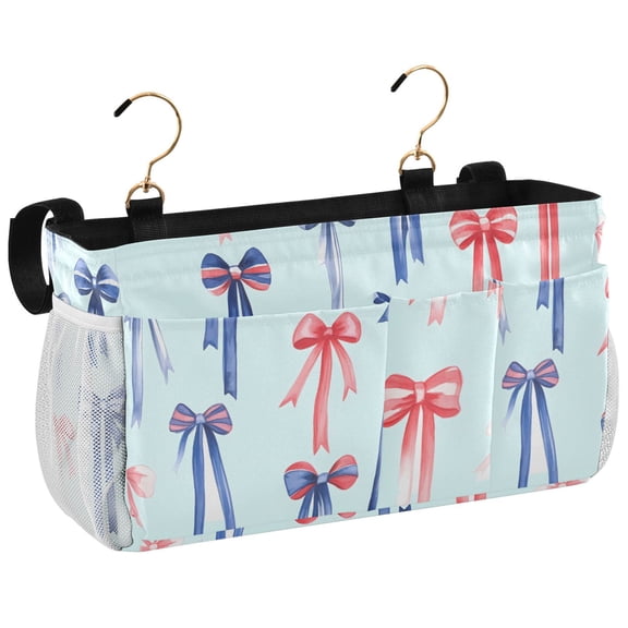 Ryvnso Bedside Caddy Red Bows Blue Bedside Storage Bag Hanging Organizer