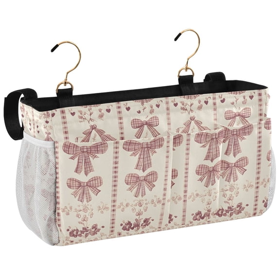 Ryvnso Bedside Caddy Retro Bows Bedside Storage Bag Hanging Organizer