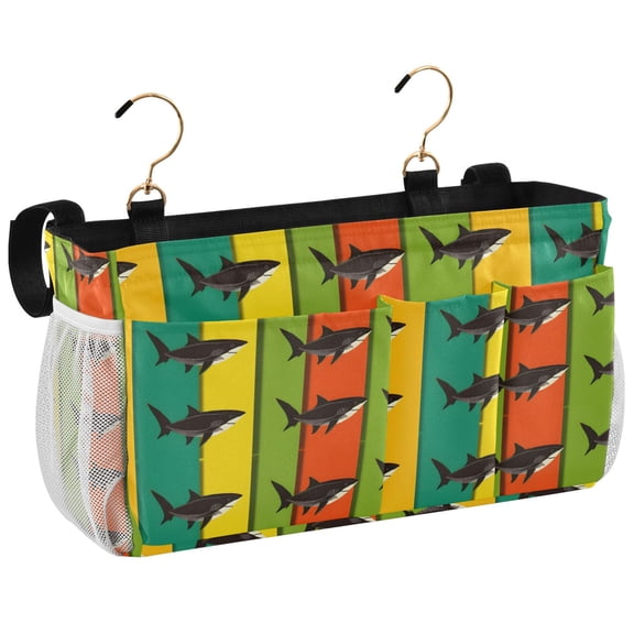 Ryvnso Bedside Caddy Sharks on Rainbow Bedside Storage Bag Hanging Organizer
