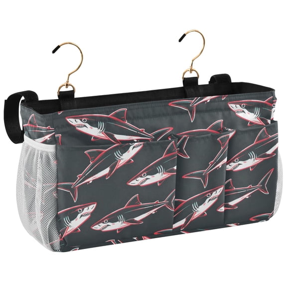 Ryvnso Bedside Caddy Sharks with Red Bedside Storage Bag Hanging Organizer