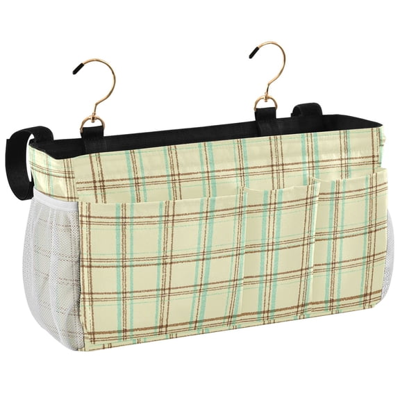 Ryvnso Bedside Caddy Soft Pastel Checkered Bedside Storage Bag Hanging Organizer