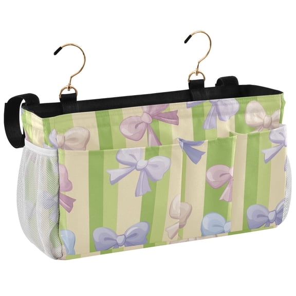 Ryvnso Bedside Caddy Striped Bows Bedside Storage Bag Hanging Organizer