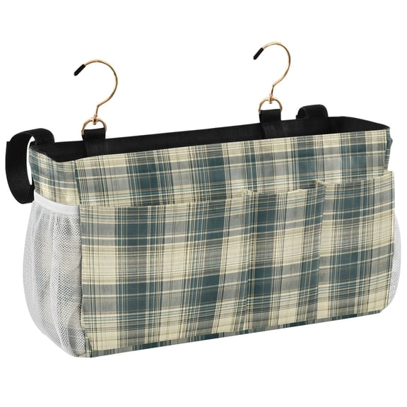 Ryvnso Bedside Caddy Tartan Checkered Bedside Storage Bag Hanging Organizer