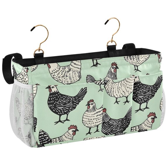 Ryvnso Bedside Caddy Vintage Cartoon Chickens Bedside Storage Bag Hanging Organizer
