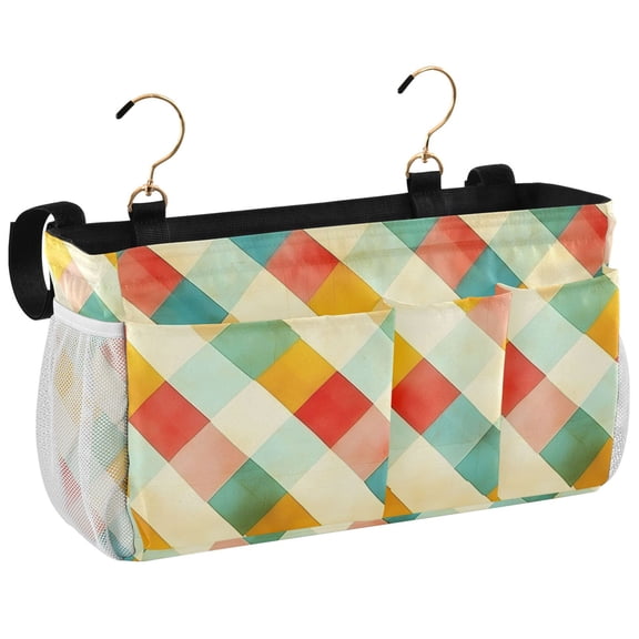Ryvnso Bedside Caddy Vintage Checkered-a1 Bedside Storage Bag Hanging Organizer