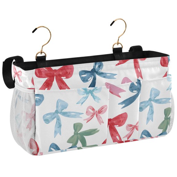 Ryvnso Bedside Caddy Watercolor Bows Bedside Storage Bag Hanging Organizer