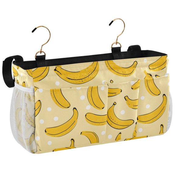 Ryvnso Bedside Caddy Yellow Bananas White Dots Pattern Bedside Storage Bag Hanging Organizer