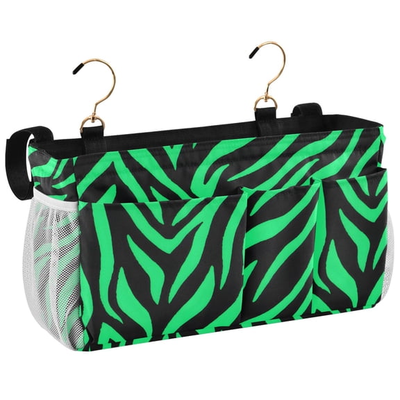 Ryvnso Bedside Caddy Zebra Stripes Green Bedside Storage Bag Hanging Organizer