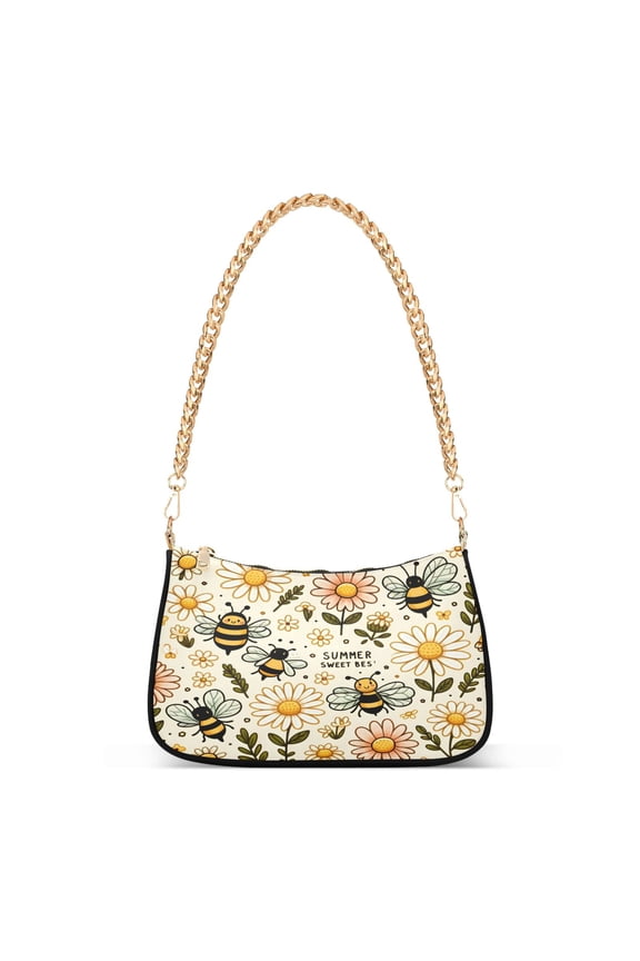 Bee Honey and Daisy Flowers Womens Chain Shoulder Bag Tote Handbags Clutch Hobo Purse with Zipper for Travel