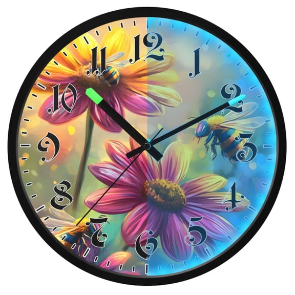 Ryvnso Bee on Flowers 12 Inch Night Light Wall Clock Luminous Silent Battery Operate Clocks
