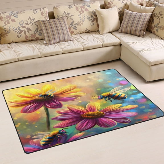 Ryvnso Bee on Flowers Area Floor Mat Non-Slip Carpet Soft Rugs Doormats 60" x 39"