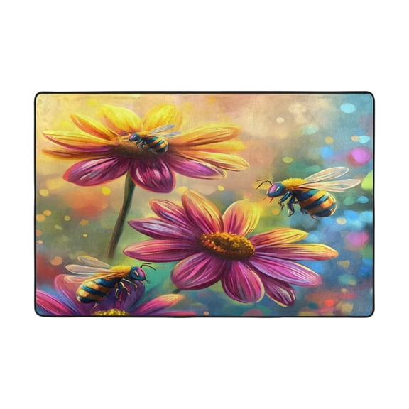 Ryvnso Bee on Flowers Area Floor Mats Large Nursery Rugs Non-Slip Carpets Doormat 36" x 24"