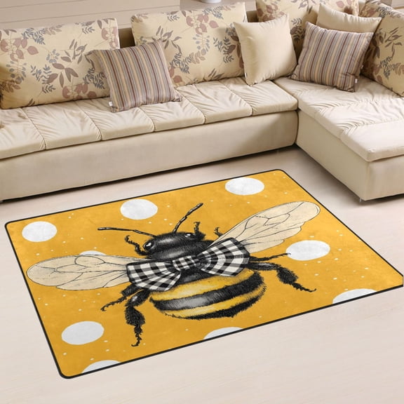 Ryvnso Bee on Polka Dots Area Floor Mat Non-Slip Carpet Soft Rugs Doormats 31" x 20"