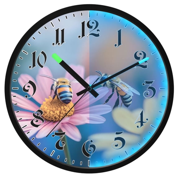 Ryvnso Bees on Daisy Flower 12 Inch Night Light Wall Clock Luminous Silent Battery Operate Clocks