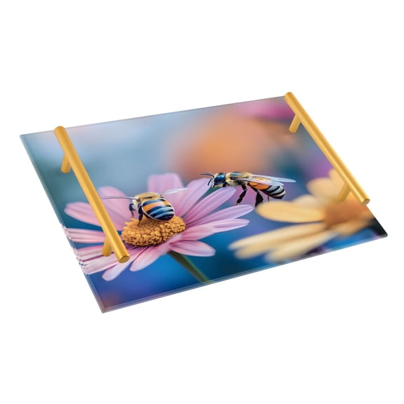 Ryvnso Bees on Daisy Flower Bathroom Tray Vanity Countertop Trays Acrylic Organizer
