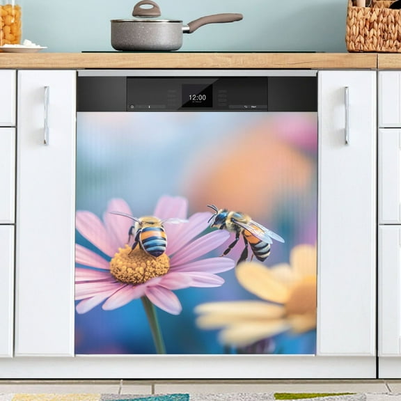Ryvnso Bees on Daisy Flower Dishwasher Magnetic Refrigerator Magnet Cover Kitchen Home Decorative 23"x26"