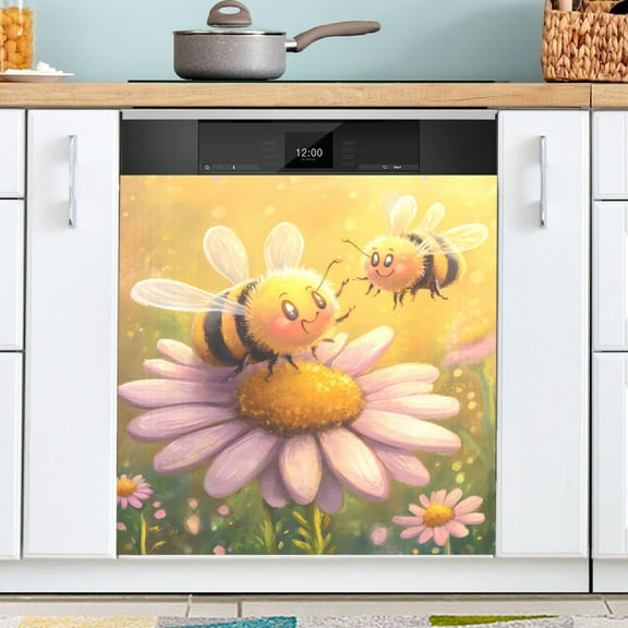 Ryvnso Bees on Daisy Flower Paint Dishwasher Magnetic Refrigerator Magnet Cover Kitchen Home Decorative 23"x26"