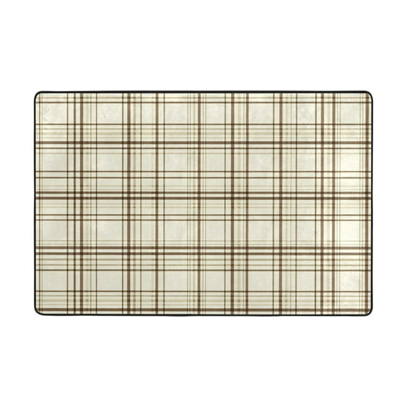 Ryvnso Beige Checkered Area Floor Mats Large Nursery Rugs Non-Slip Carpets Doormat 36" x 24"
