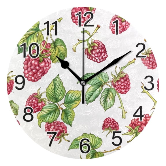 Ryvnso Berries and Leaves Wall Clock Non Ticking Silent Kitchen Clock Battery Operated Clocks 10 inch