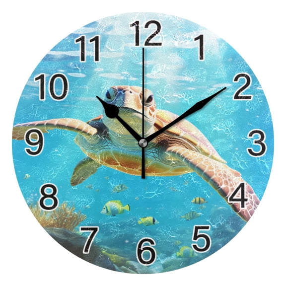 Ryvnso Big Sea Turtle Wall Clock Non Ticking Silent Kitchen Clock Battery Operated Clocks 10 inch