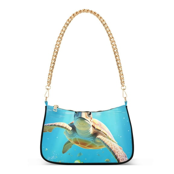 Ryvnso Big Sea Turtle Womens Chain Shoulder Bag Tote Handbags Clutch Hobo Purse with Zipper for Travel