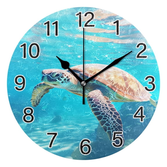 Ryvnso Big Sea Turtle in Sea Wall Clock Non Ticking Silent Kitchen Clock Battery Operated Clocks 10 inch