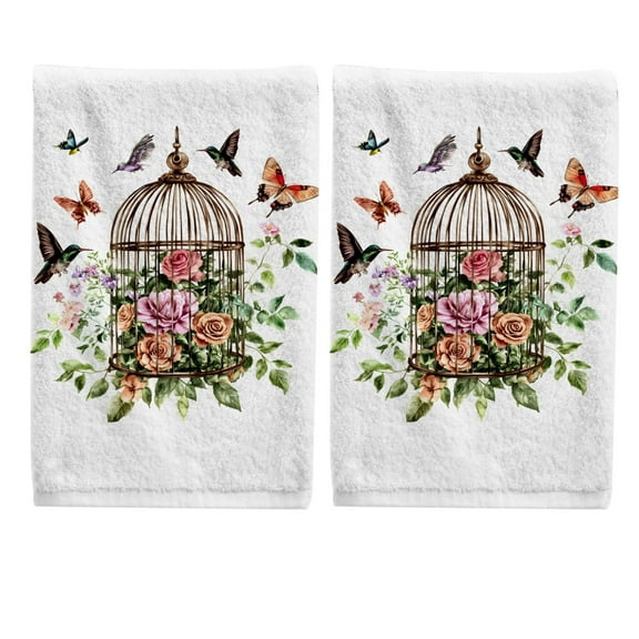 Ryvnso Bird Butterfly Flower Hand Towels Set for Bathroom Cotton Face Towel Decorative 15.5x29.5 inch