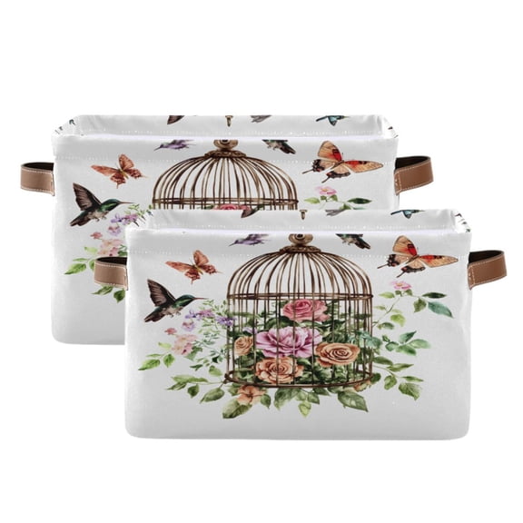 Ryvnso Bird Butterfly Flower Storage Basket Large Bin Foldable Boxes Toys Organizer 14.2x10.2x8.3in 2 PCs