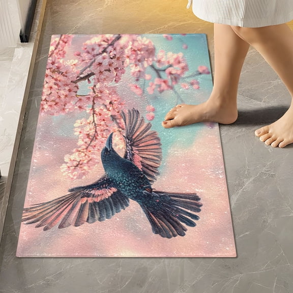 Ryvnso Bird Cherry Blossom Bathroom Shaggy Rugs Toilet Rectangle Mat Soft Contour Rug 24"x16"