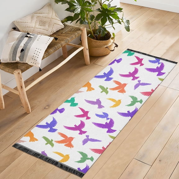 Ryvnso Bird Pattern Bedroom Runner Rug 2'x6' Hallway Area Carpet Non Slip Entryway Mat with Tassels