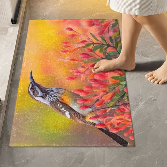 Ryvnso Bird Sitting on Flower Bathroom Shaggy Rugs Toilet Rectangle Mat Soft Contour Rug 24"x16"