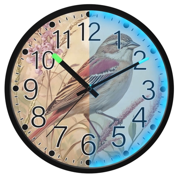 Ryvnso Bird Tulip Flower 12 Inch Night Light Wall Clock Silent Battery Operated Luminous Clocks