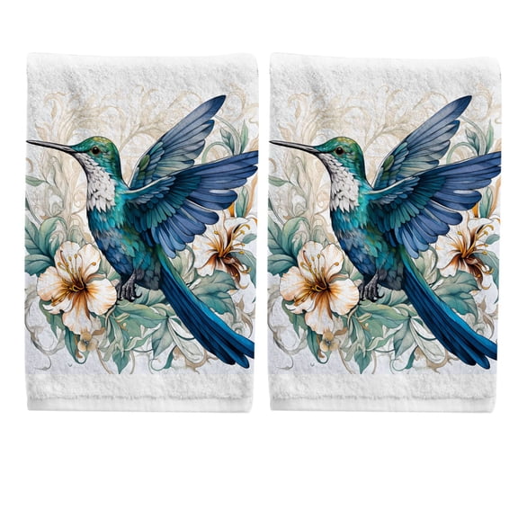 Ryvnso Bird and Lily Flower Hand Towels Set for Bathroom Cotton Face Towel Decorative 15.5x29.5 inch