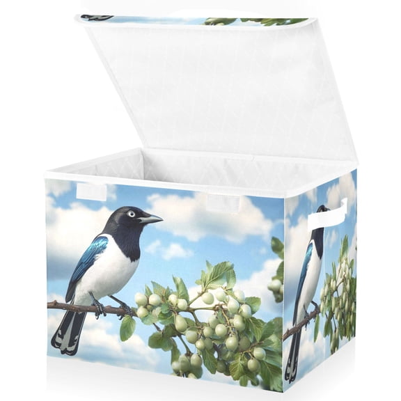 Ryvnso Bird on Branch Large Lidded Foldable Storage Baskets Cubes Boxes Lids Bin for Home