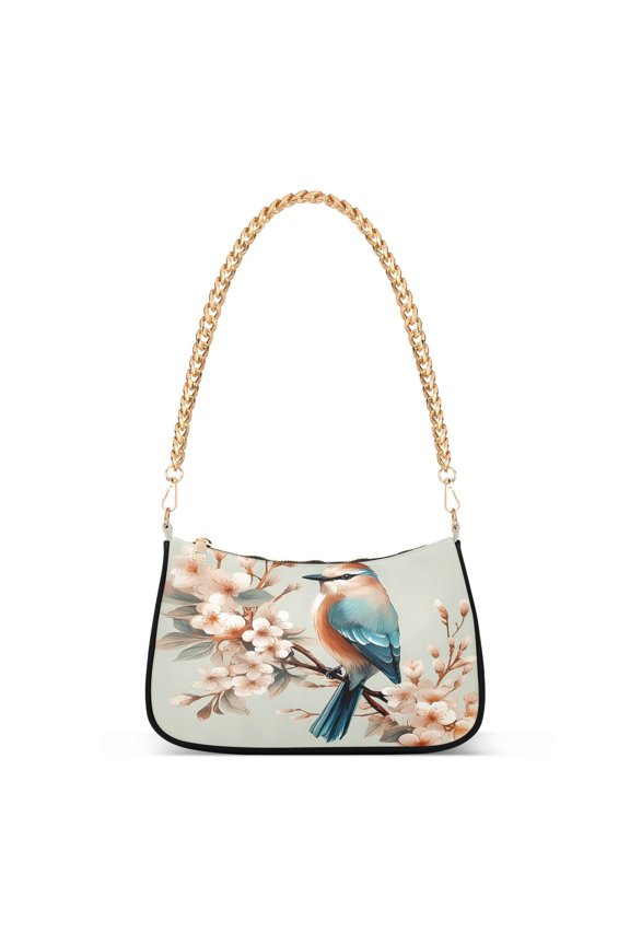 Bird on Cherry Flowers Womens Chain Shoulder Bag Tote Handbags Clutch Hobo Purse with Zipper for Travel