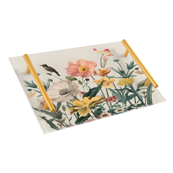 Ryvnso Bird on Elegant Peony Flower Bathroom Tray Vanity Countertop Trays Acrylic Organizer