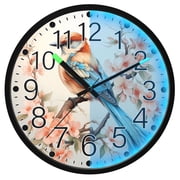 Ryvnso Bird on Floral 12 Inch Night Light Wall Clock Silent Battery Operated Luminous Clocks