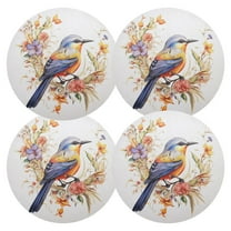 Ryvnso Bird on Floral Branch Round Plate Mats Dining Table Placemat Set of 4 for Holiday Decoration