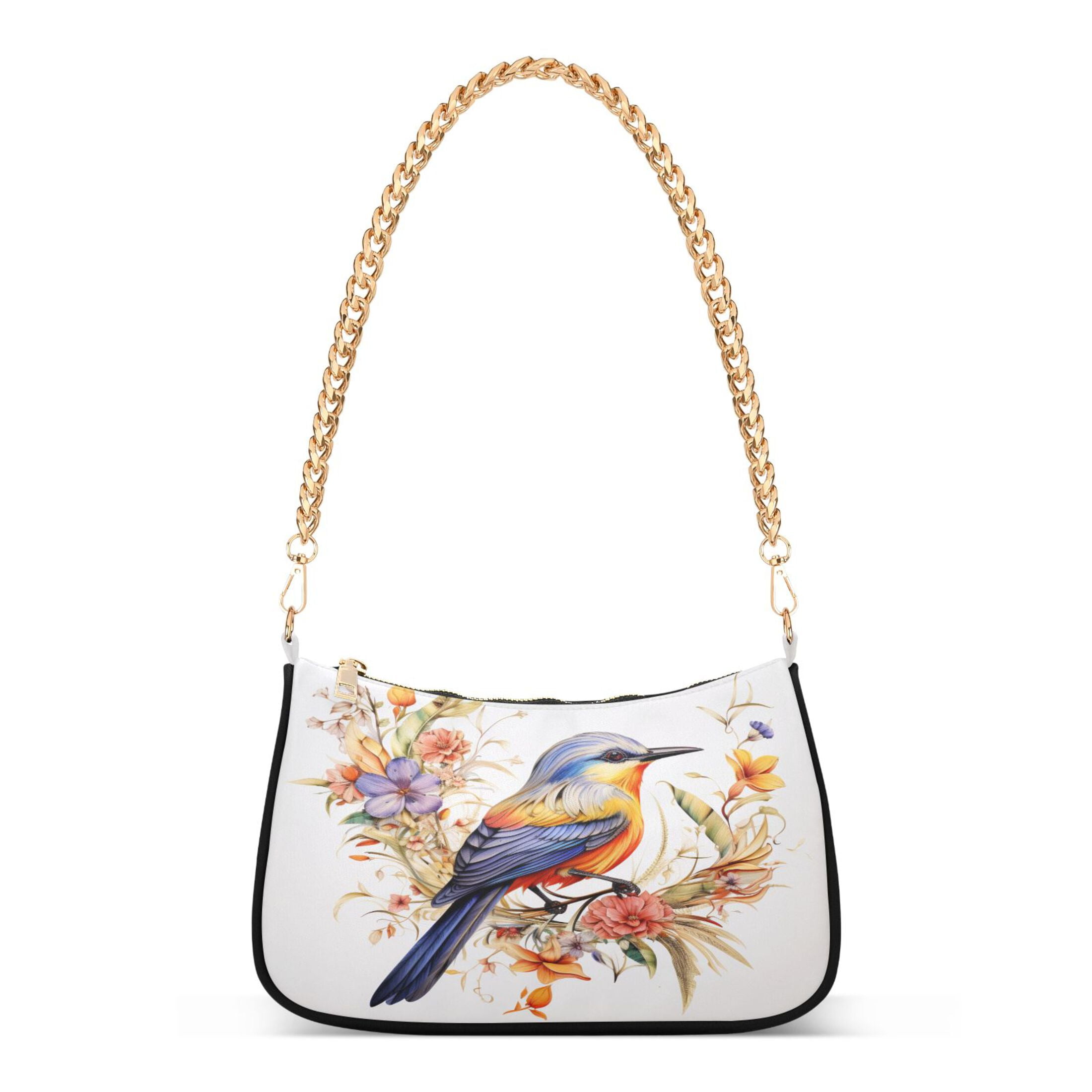 Ryvnso Bird on Floral Branch Womens Chain Shoulder Bag Tote Handbags Clutch Hobo Purse with Zipper for Travel