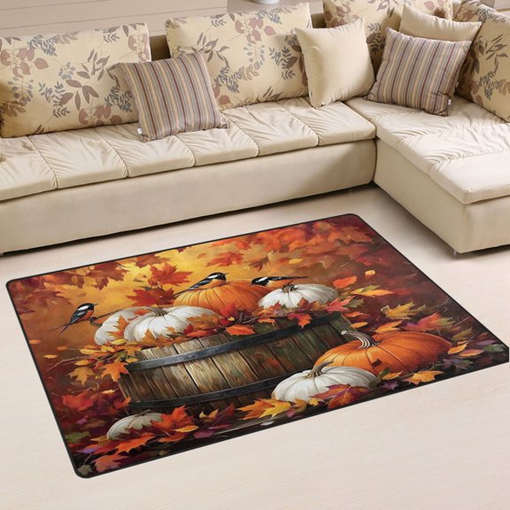 Ryvnso Birds Autumn Leaves Pumpkins Area Floor Mat Non-Slip Carpet Soft Rugs Doormats 31" x 20"