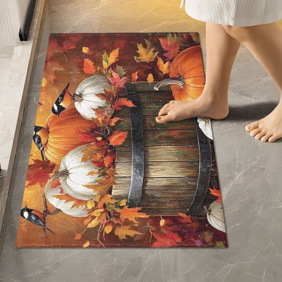 Ryvnso Birds Autumn Leaves Pumpkins Bathroom Shaggy Rugs Toilet Rectangle Mat Soft Contour Rug 24"x16"
