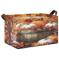 Ryvnso Birds Autumn Leaves Pumpkins Storage Bins Large Basket Foldable Cube Toys Organizer with Handles 1 PC