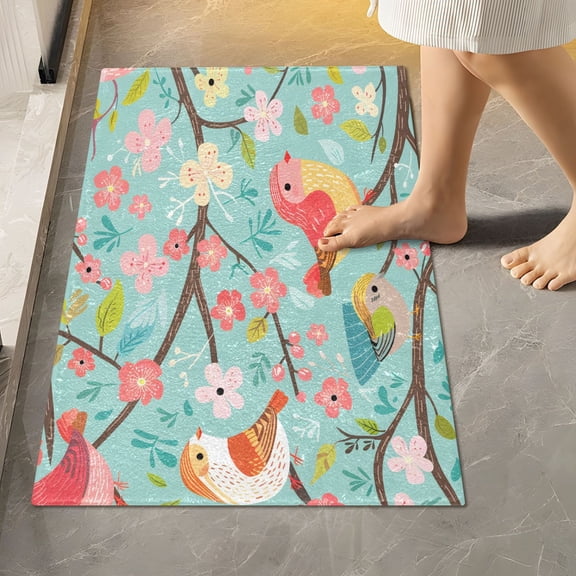 Ryvnso Birds Floral Bathroom Shaggy Rugs Toilet Rectangle Mat Soft Contour Rug 24"x16"