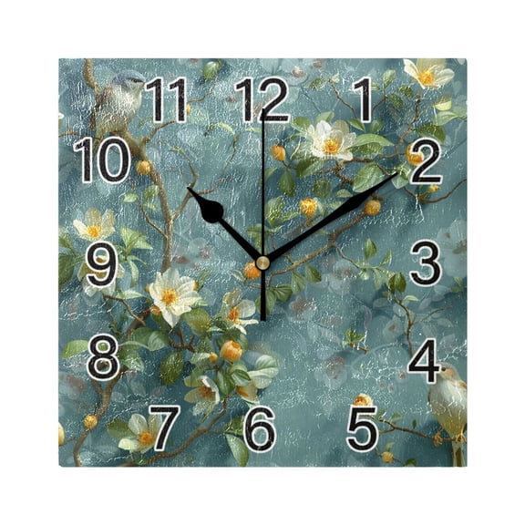 Ryvnso Birds and Beautiful Floral Wall Clock Square Silent Non-Ticking Battery Operated 7.78"