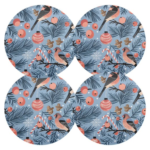 Ryvnso Birds and Christmas Candy Round Plate Mats Dining Table Placemat Set of 4 for Holiday Decoration