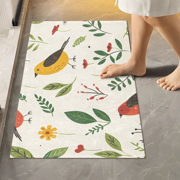 Ryvnso Birds in Leaves Bathroom Shaggy Rugs Toilet Rectangle Mat Soft Contour Rug 24"x16"